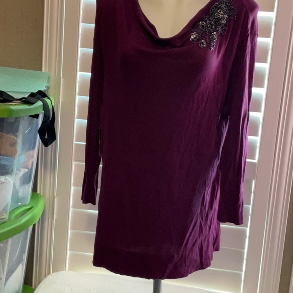 Neiman Marcus Purple Long Sleeve Top with Embellishment